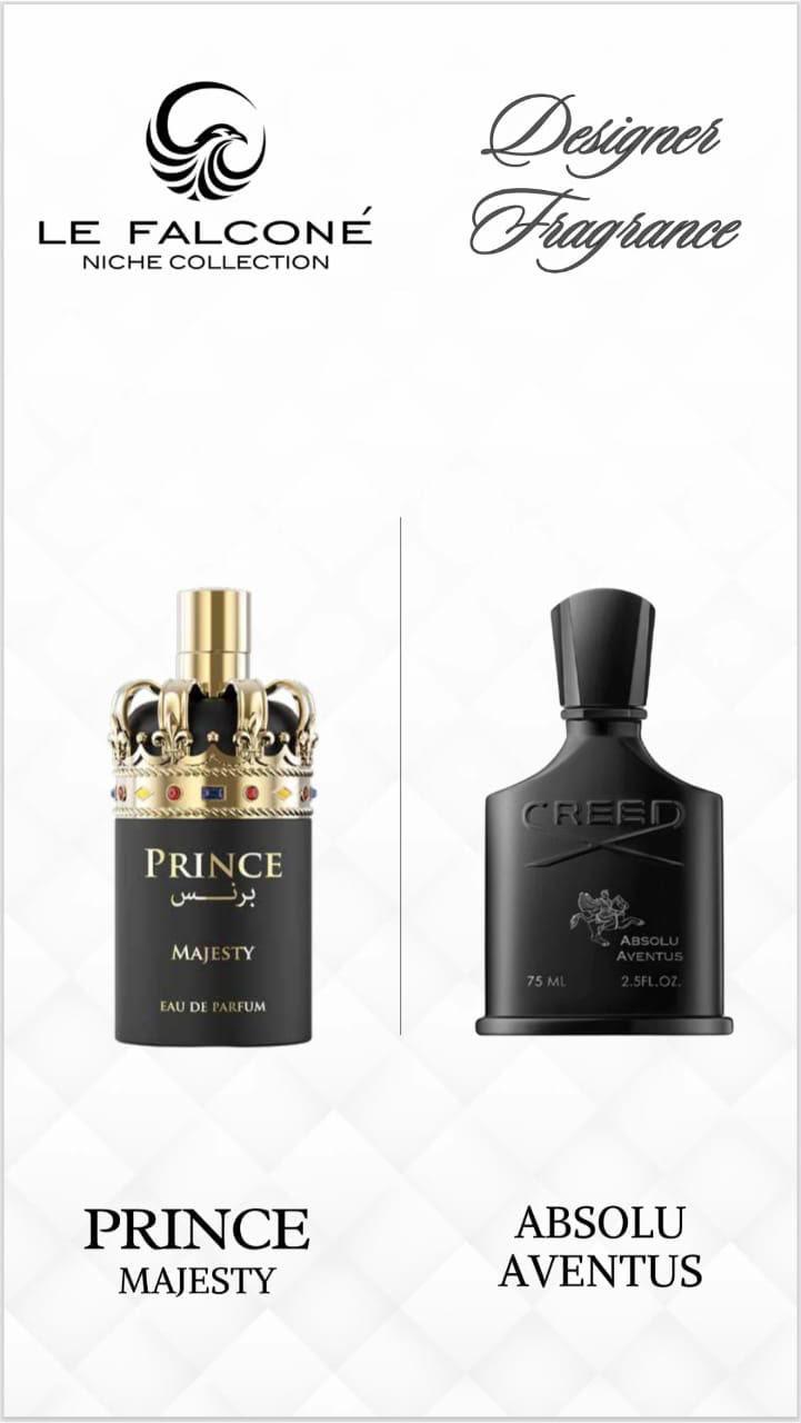 Prince Majesty Eau de Parfum by Le Falconé — black bottle with golden crown cap